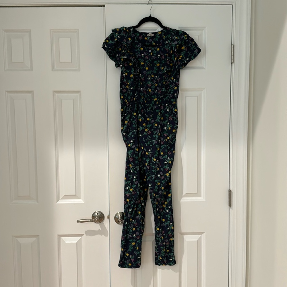 NWT. Girls navy blue/floral jumpsuit. Lucky Brand. Size Large 12/14 youth.